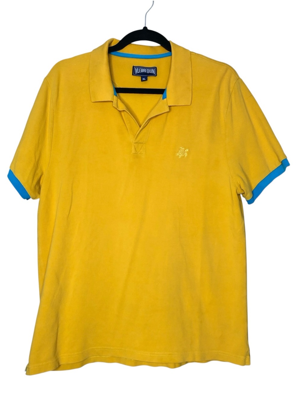 Vilebrequin Polo Shirt Short Sleeve Yellow Blue Turtle Logo Pique Men's XL